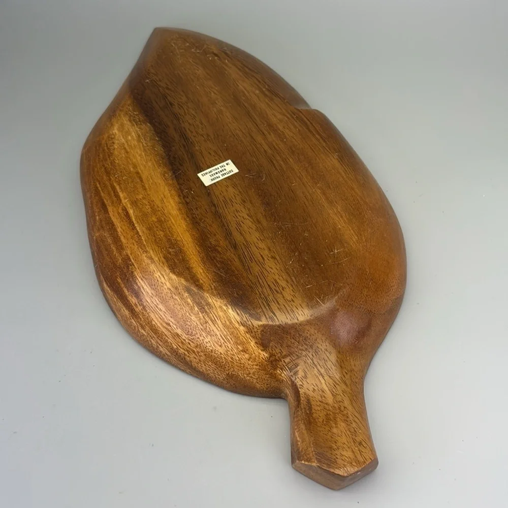 Vintage Handcrafted Large Wooden Leaf Tray